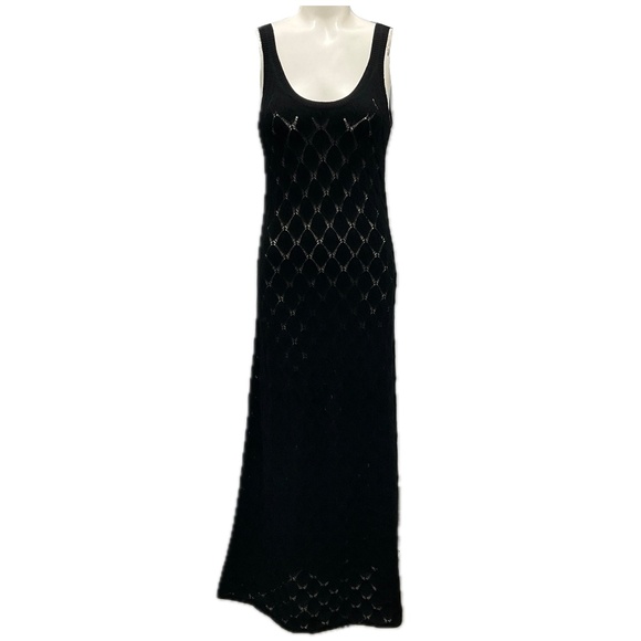 CHLOE BLACK SLEEVELESS OPEN KNIT CASHMERE MAXI DRESS - Picture 1 of 6